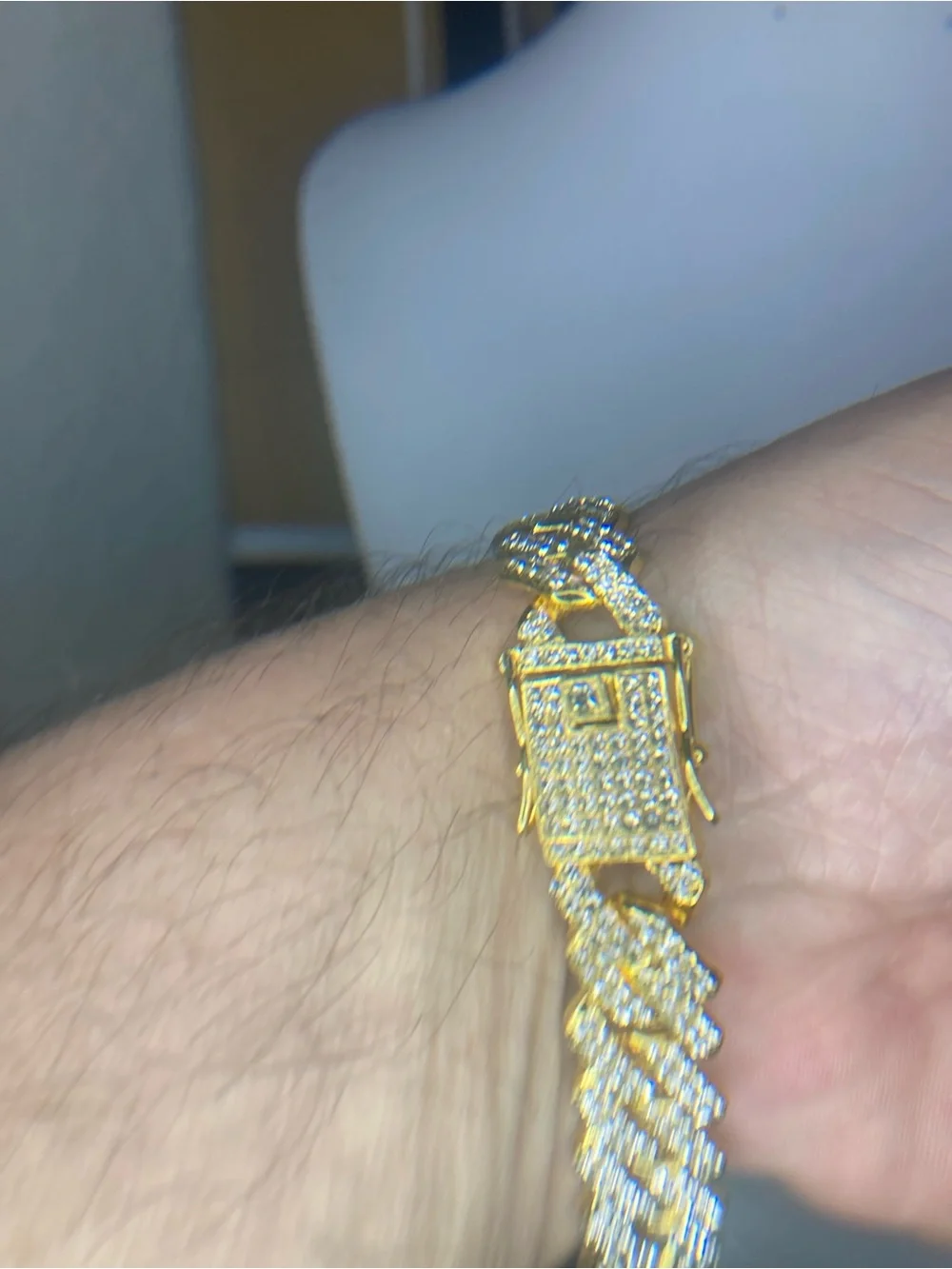 Stainless Steel Gold Cuban Link Bracelet with Pavé CZ Stones